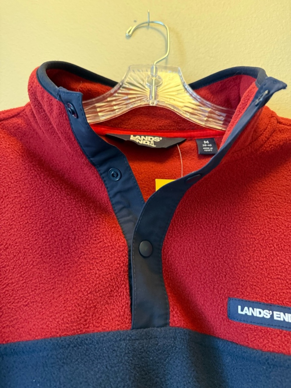 Land’s End Men Colorblock Burgundy Red Soft Fleece MD Quarter Button Sweater NWT - Picture 7 of 14